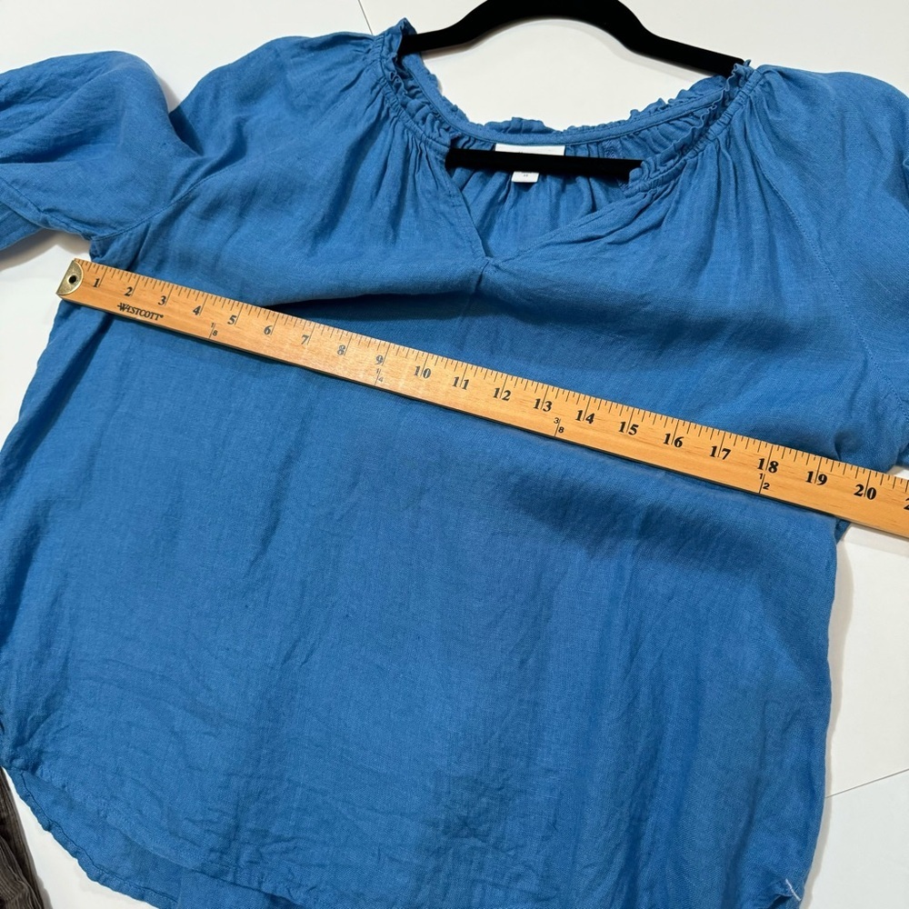J JILL 100% linen blue Boho blouse puff sleeve boho top oversized loose fit XS - Picture 7 of 10
